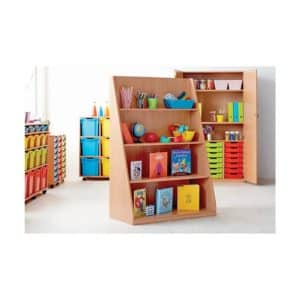 Tiered shelf library unit